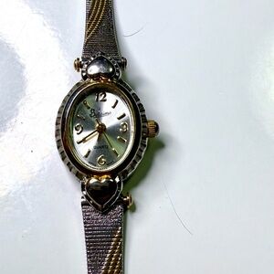 Bellissimo Heart Bracelet Watch Two Tone Vintage Style Quartz Japan Movement